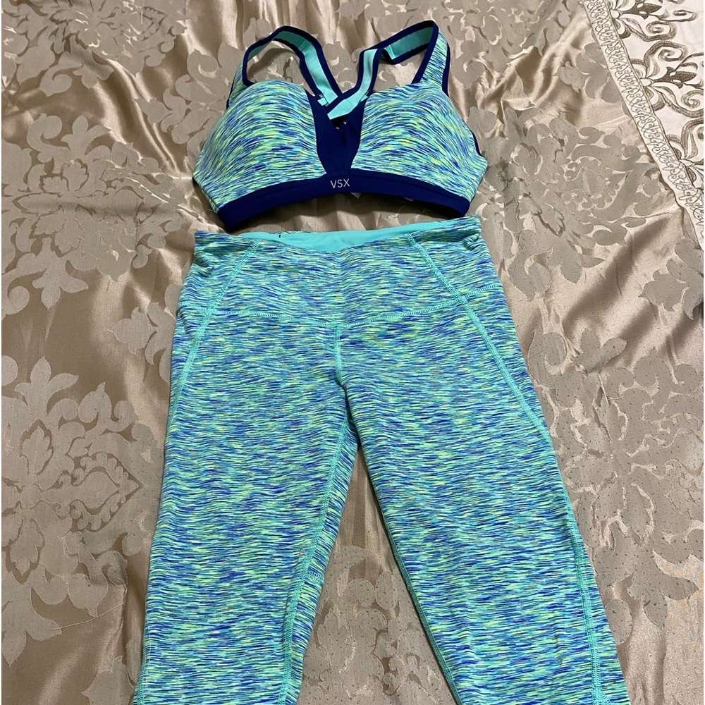 Turquoise, Navy Blue and light green yoga set